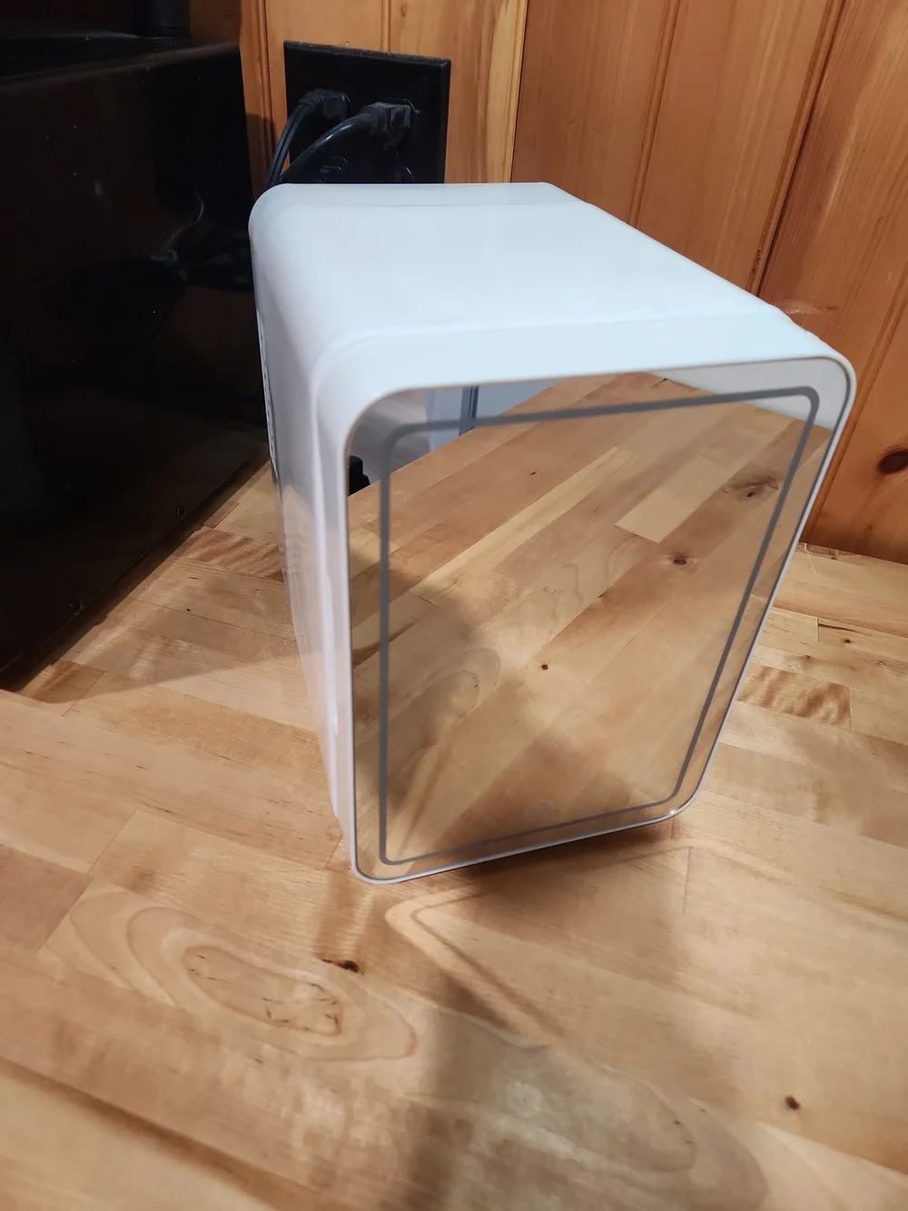 LED Lighted White Cosmetic Fridge with Mirror Door